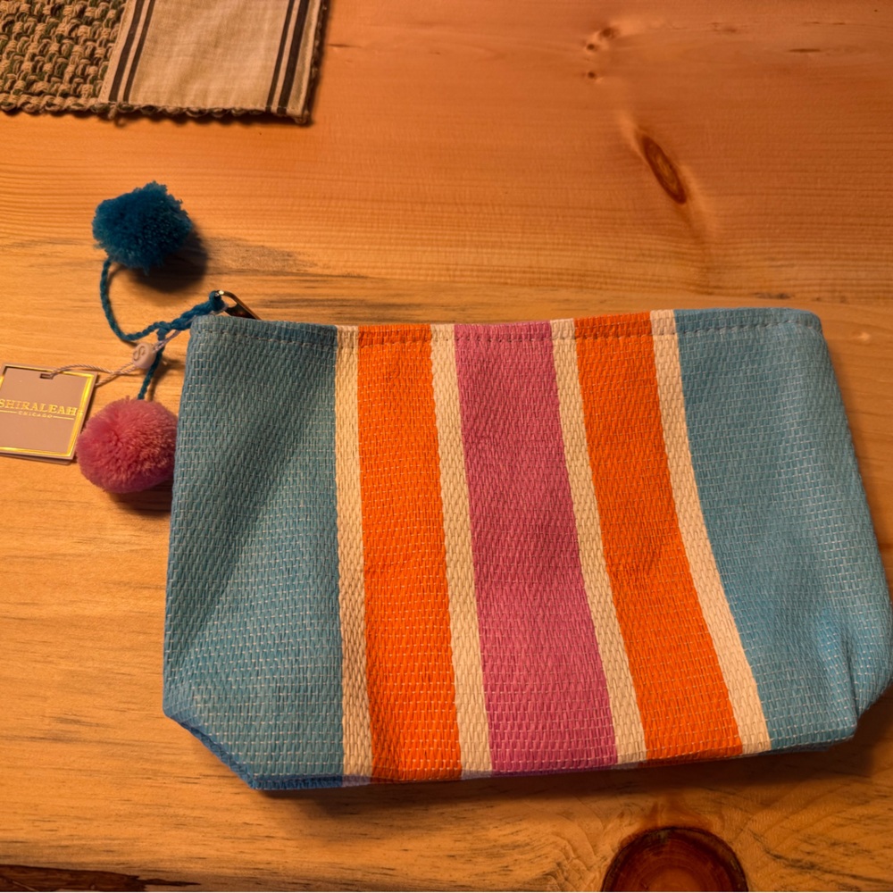 Shiraleah Blue, Orange, and Pink Striped Cosmetic Bag
